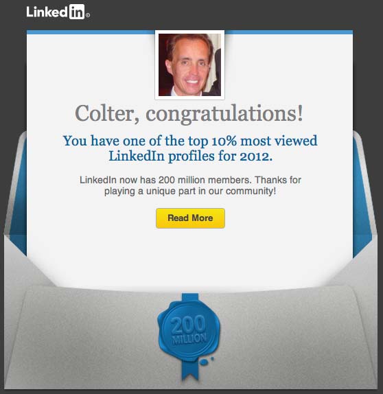 Colter Brinkley and Linkedin top 10 percent!